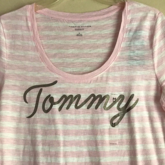 Tommy Hilfiger Cotton Logo  Stripes T- Shirt [ M ] - Picture 3 of 8